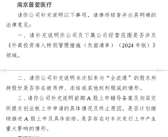 集采优配 南京普爱医疗赴港上市收证监会反馈意见：要求解释为什么终止A股创业板上市